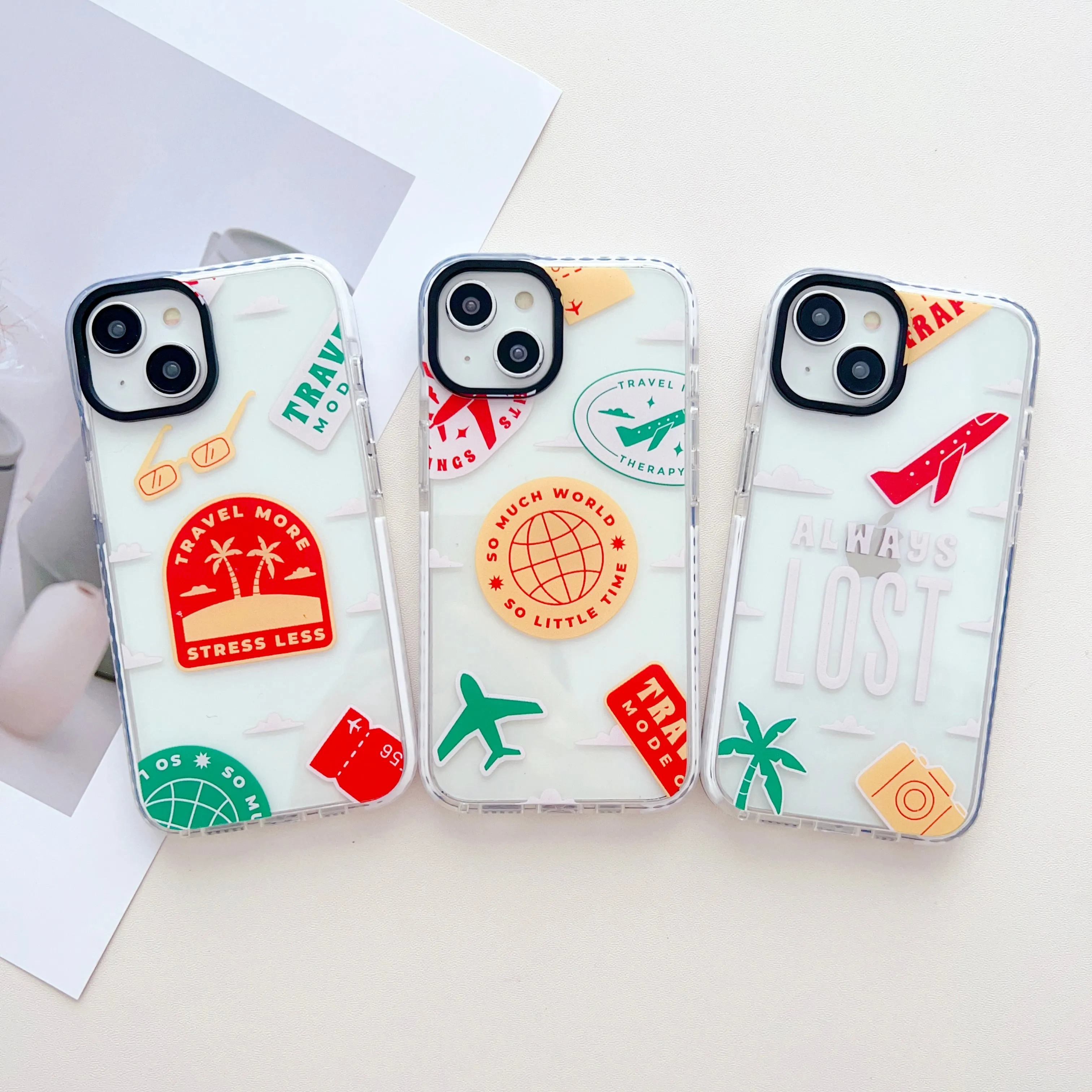 Travel Stickers Designer Impact Proof Silicon Phone Case for iPhone