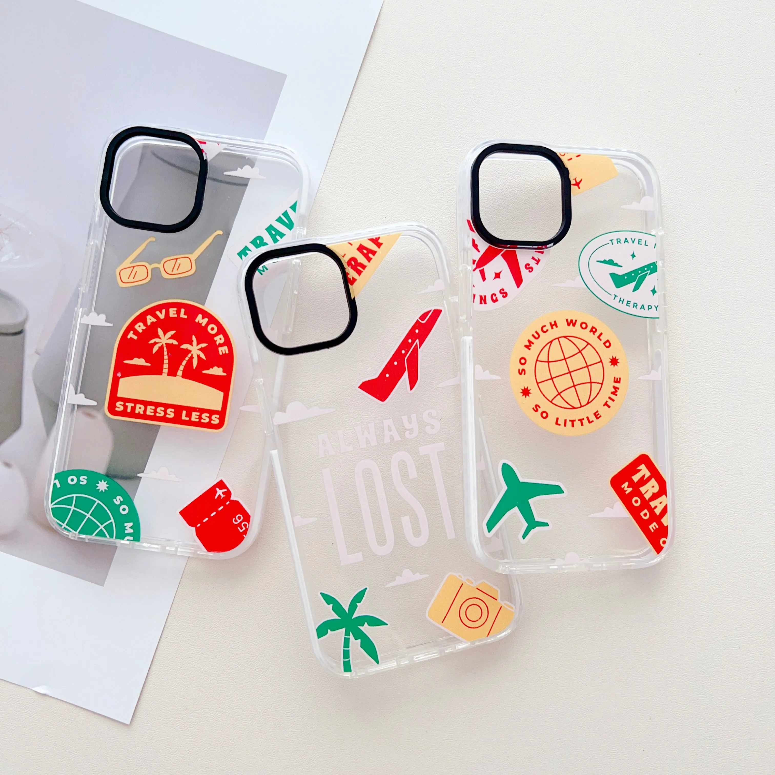 Travel Stickers Designer Impact Proof Silicon Phone Case for iPhone