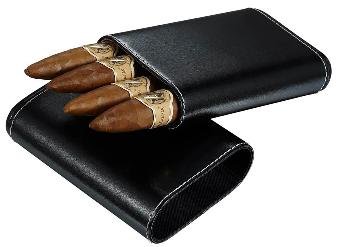 Visol Arnoldo Genuine Leather Cigar Case - Holds 4 Cigars