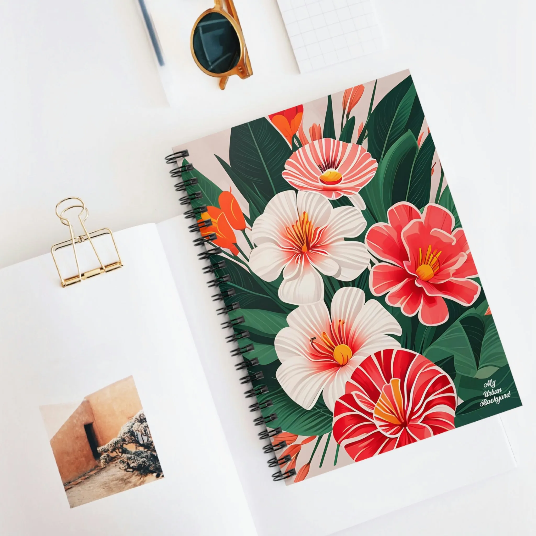 White and Red Flowers, Spiral Notebook Journal - Write in Style