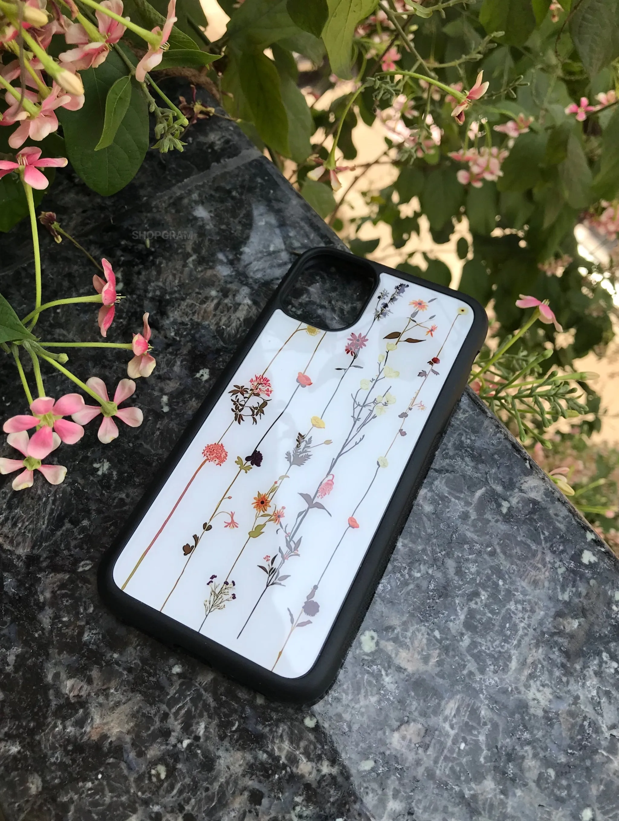 White Floral Glass Case