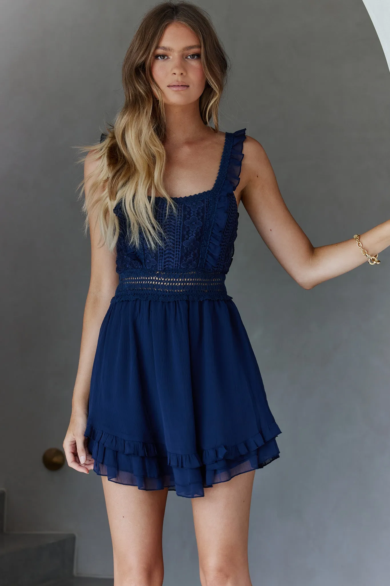 Winnie Lace Bodice Tie-Up Back Dress Navy