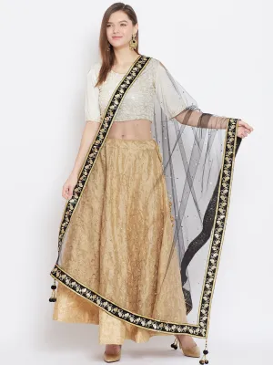 Women Black Embellished Net Dupatta