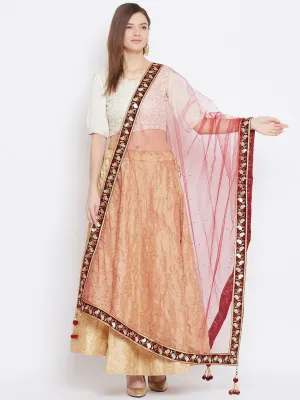 Women Maroon Embellished Net Dupatta