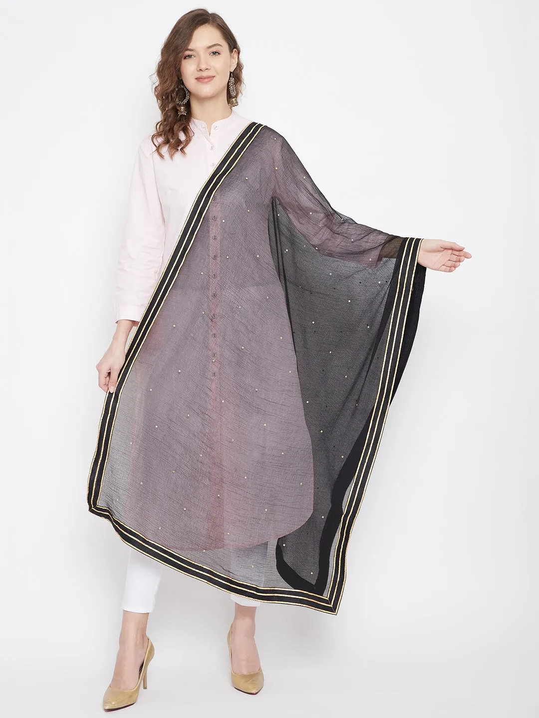 Women'S Black Sequinned Chiffon Dupatta