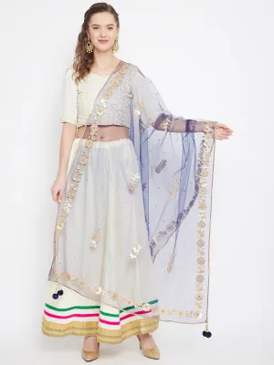 Women'S Navy Blue Gotta Patti Net Dupatta