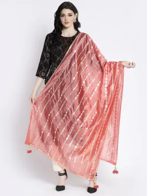 Women'S Peach Gotta Patti Silk Dupatta