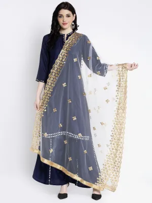 Women'S White Embellished Net Dupatta