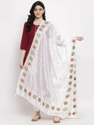 Women'S White Printed Silk Dupatta